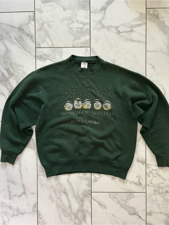 Fruit of the Loom Other - Vintage Pine Green 'Songs of Winter’ Songbirds Nature 90’s Crewneck Sweatshirt